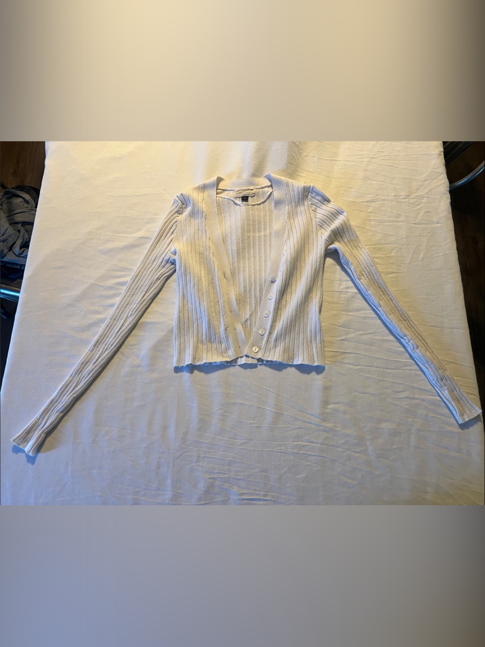 Universal Thread Cream Ribbed Button-Front Long Sleeve Top - Picture 1 of 4